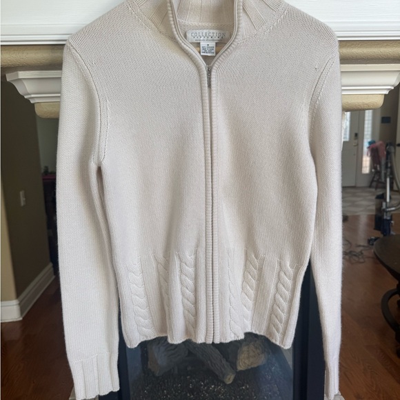 Collection Fifty Nine Cream Cable Knit Zip Front Cashmere Sweater - Picture 8 of 8